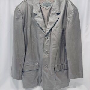 City Jones New York Man's 44R Brown 3 Button Closure Vtg Leather Jacket Coat